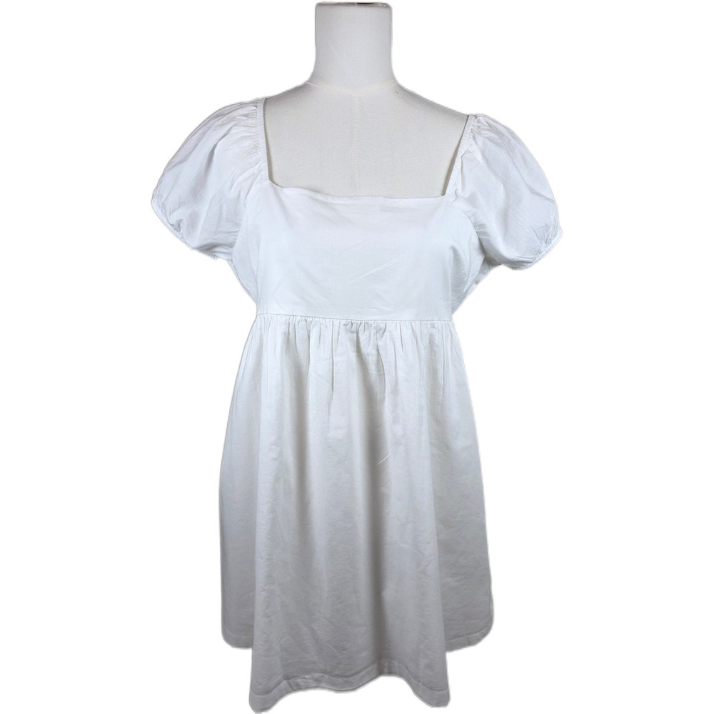 Abound Size S White 100% Cotton Puff Sleeve Lined Babydoll Mini Dress